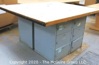 53" x 63" x 33"t Vintage Industrial Wood Top Work Table with Locker Base. 