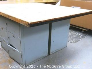 53" x 63" x 33"t Vintage Industrial Wood Top Work Table with Locker Base. 