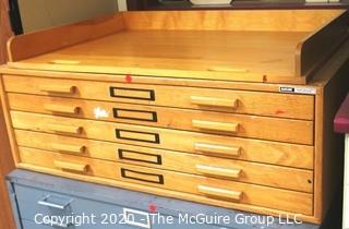 41" x 15" x  27" Wood Desk Top (5) Drawer Flat File made by Mayline Naturalist. 