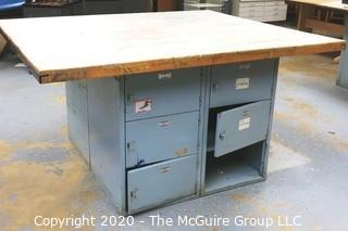 53" x 63" x 33"t Industrial Wood Workshop Table with Steel Locker Base.  