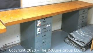 24" x 96" x 34"t Industrial Wood Block Table with Metal File Drawer Base. 