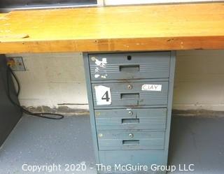 24" x 96" x 34"t Industrial Wood Block Table with Metal File Drawer Base. 