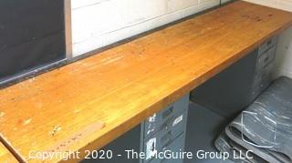 24" x 96" x 34"t Industrial Wood Block Table with Metal File Drawer Base. 