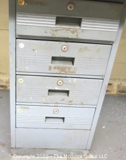 27" x 130" x 34"t Industrial Wood Block Table with Metal File Drawer Base.  Does not include socket back board.