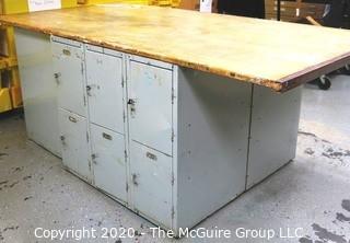 48" x 84" x  33"t Industrial Wood Workshop Table with Steel Locker Base. 