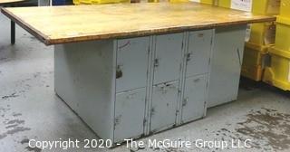 48" x 84" x  33"t Industrial Wood Workshop Table with Steel Locker Base. 