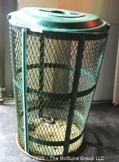 Vintage Green Mesh Metal Trash Can; 23" in diameter x 33" tall.