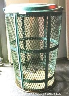 Vintage Green Mesh Metal Trash Can; 23" in diameter x 33" tall.