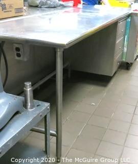 30 x 80 x 36"t Stainless Steel Prep Table w/ built in shelving on one end and electrical outlet on the other