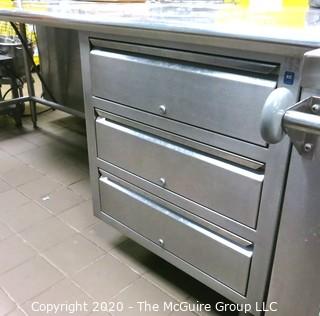 30 x 80 x 36"t Stainless Steel Prep Table w/ built in shelving on one end and electrical outlet on the other