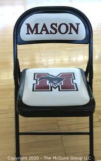 Padded Metal Folding Chair with George Mason Logo.  Used as Home Basketball Team Seating in the Pit