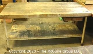 Wooden Work Bench with Metal Base.  30 x 72 x 34"t 