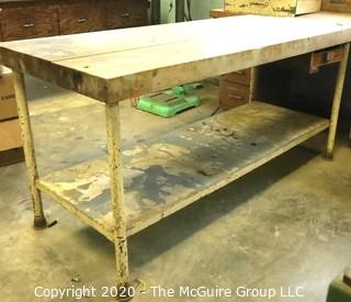 Wooden Work Bench with Metal Base.  30 x 72 x 34"t 