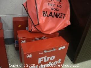 (4) Laboratory Fire Blankets; (3) with wall mounting metal cabinets