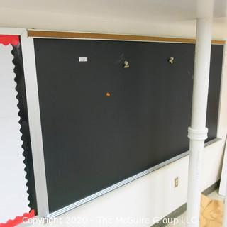 4' X 8' BLACK BOARD IN METAL FRAME (BUYER TO REMOVE FROM WALL)