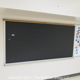 4' X 8' BLACK BOARD IN METAL FRAME (BUYER TO REMOVE FROM WALL)