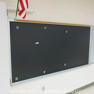 4' X 8' BLACK BOARD IN METAL FRAME (BUYER TO REMOVE FROM WALL)