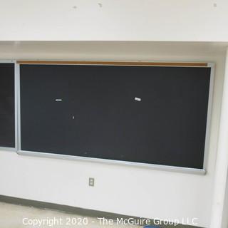 4' X 8' BLACK BOARD IN METAL FRAME (BUYER TO REMOVE FROM WALL)