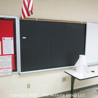 4' X 8' BLACK BOARD IN METAL FRAME (BUYER TO REMOVE FROM WALL)