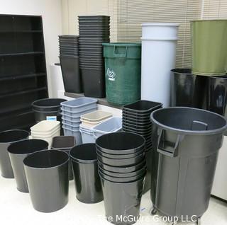 LARGE ASSORTMENT OF BLACK WASTE CONTAINERS VARIOUS SIZES (CLEAN)