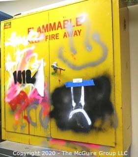 Yellow Metal Flammable Items Cabinet.  Measures approximately 29" x 29" x 12".