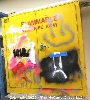 Yellow Metal Flammable Items Cabinet.  Measures approximately 29" x 29" x 12".