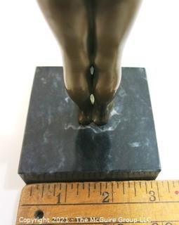 Vintage Art Deco Female Bronze Statue on Marble Base. Measures approximately 9" tall.
