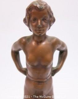 Vintage Art Deco Female Bronze Statue on Marble Base. Measures approximately 9" tall.
