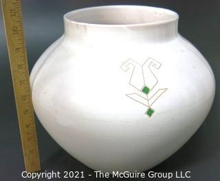 Large White Cerasarda Hand Painted Italian Ceramic Planter. Measures 10 1/2"T x 12"W tall. 