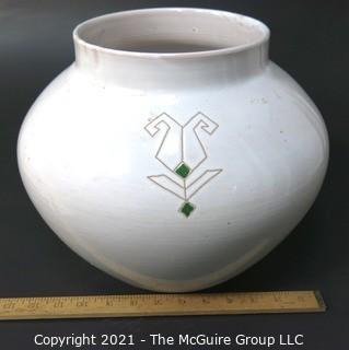 Large White Cerasarda Hand Painted Italian Ceramic Planter. Measures 10 1/2"T x 12"W tall. 