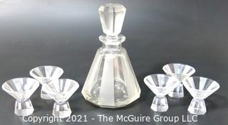 Palda Bohemian Czech Art Deco Clear Cut Glass Liquor Decanter & 6 Glasses. <br> <br> Many of the Karl Palda Bohemian Art Deco cut glass pieces in this auction were featured in the book “Collectible Bohemian Glass (1915 – 1945) Volume II” by Robert & Deborah Truitt.