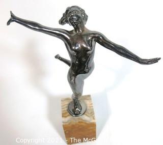 Vintage Art Deco Nude Dancer on Marble Base Signed by Artist.  Measures approximately 15" tall.