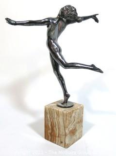 Vintage Art Deco Nude Dancer on Marble Base Signed by Artist.  Measures approximately 15" tall.