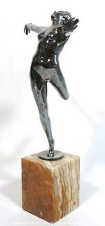 Vintage Art Deco Nude Dancer on Marble Base Signed by Artist.  Measures approximately 15" tall.