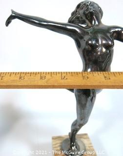 Vintage Art Deco Nude Dancer on Marble Base Signed by Artist.  Measures approximately 15" tall.