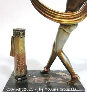 Art Deco Table Top Statue of Dancer on Marble Base with Cigarette Lighter, missing flint.  Measures approximately 10" tall.  