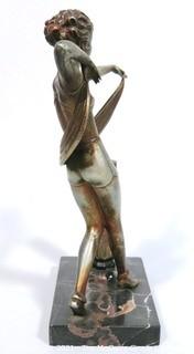 Art Deco Table Top Statue of Dancer on Marble Base with Cigarette Lighter, missing flint.  Measures approximately 10" tall.  