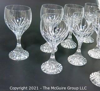 Set of (8) Baccarat Cut Crystal Water Goblets with Deep Bevel Cuts in Sought After Massena Pattern.   They measure approximately 7" tall. {Note: Description adjusted 2/1/21 @3:16pm ET}