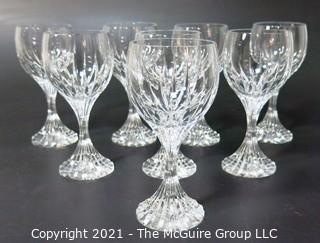 Set of (8) Baccarat Cut Crystal Water Goblets with Deep Bevel Cuts in Sought After Massena Pattern.   They measure approximately 7" tall. {Note: Description adjusted 2/1/21 @3:16pm ET}