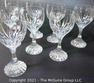 Set of (8) Baccarat Cut Crystal Water Goblets with Deep Bevel Cuts in Sought After Massena Pattern.   They measure approximately 7" tall. {Note: Description adjusted 2/1/21 @3:16pm ET}