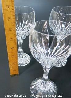 Set of (8) Baccarat Cut Crystal Water Goblets with Deep Bevel Cuts in Sought After Massena Pattern.   They measure approximately 7" tall. {Note: Description adjusted 2/1/21 @3:16pm ET}