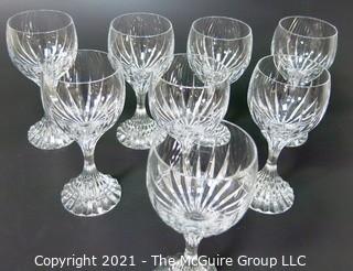 Set of (8) Baccarat Cut Crystal Water Goblets with Deep Bevel Cuts in Sought After Massena Pattern.   They measure approximately 7" tall. {Note: Description adjusted 2/1/21 @3:16pm ET}