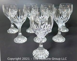 Set of (8) Baccarat Cut Crystal Water Goblets with Deep Bevel Cuts in Sought After Massena Pattern.   They measure approximately 7" tall. {Note: Description adjusted 2/1/21 @3:16pm ET}