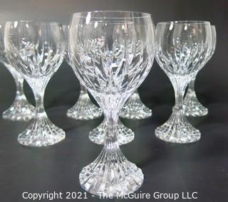 Set of (8) Baccarat Cut Crystal Water Goblets with Deep Bevel Cuts in Sought After Massena Pattern.   They measure approximately 7" tall. {Note: Description adjusted 2/1/21 @3:16pm ET}