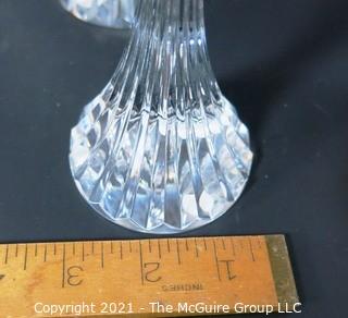 Set of (4) Baccarat Cut Crystal Candle Sticks with Deep Bevel Cuts in Massena Pattern.  They measure approximately 6 1/2" tall. 