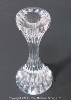 Set of (4) Baccarat Cut Crystal Candle Sticks with Deep Bevel Cuts in Massena Pattern.  They measure approximately 6 1/2" tall. 