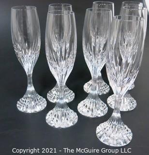 Set of (8) Baccarat Cut Crystal Champagne Flutes with Deep Bevel Cuts in Sought After Massena Pattern.   They measure approximately 9" tall. <br> <br>

These retail at $360 each