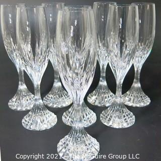 Set of (8) Baccarat Cut Crystal Champagne Flutes with Deep Bevel Cuts in Sought After Massena Pattern.   They measure approximately 9" tall. <br> <br>

These retail at $360 each