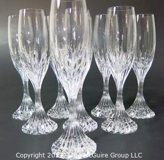 Set of (8) Baccarat Cut Crystal Champagne Flutes with Deep Bevel Cuts in Sought After Massena Pattern.   They measure approximately 9" tall. <br> <br>

These retail at $360 each