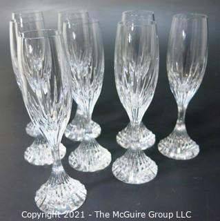 Set of (8) Baccarat Cut Crystal Champagne Flutes with Deep Bevel Cuts in Sought After Massena Pattern.   They measure approximately 9" tall. <br> <br>

These retail at $360 each